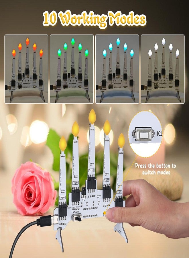 IS RC LED Candle Soldering Practice Kit, Candle Light Soldering Project with 10 Light Modes DIY Candelabra Kit 5 Removable Candles for School Students STEM Education Valentine's Day Decoration - Image 3